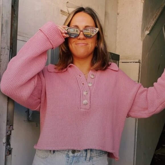 Show‎ Me Your Mumu Crawford Collared Sweater Knit Long Sleeve Pullover Pink XS - Picture 1 of 11